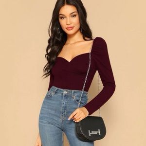 SHEIN Sweetheart Wrap Front Top in Chocolate Brown